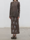 SWAYING 2025 Fall/Winter Collection: Beaded Alpaca Wool Sweater/Skirt Set SW-SW-SW25AW3B05C2S2-HZ (Floral, Gray-Brown) Skirt (SW25AW1T07C1S4)
